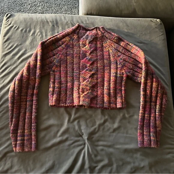 For Love And Lemons Colorful Rainbow Winter Fall Cropped Knit Sweater Size Small - Picture 2 of 6